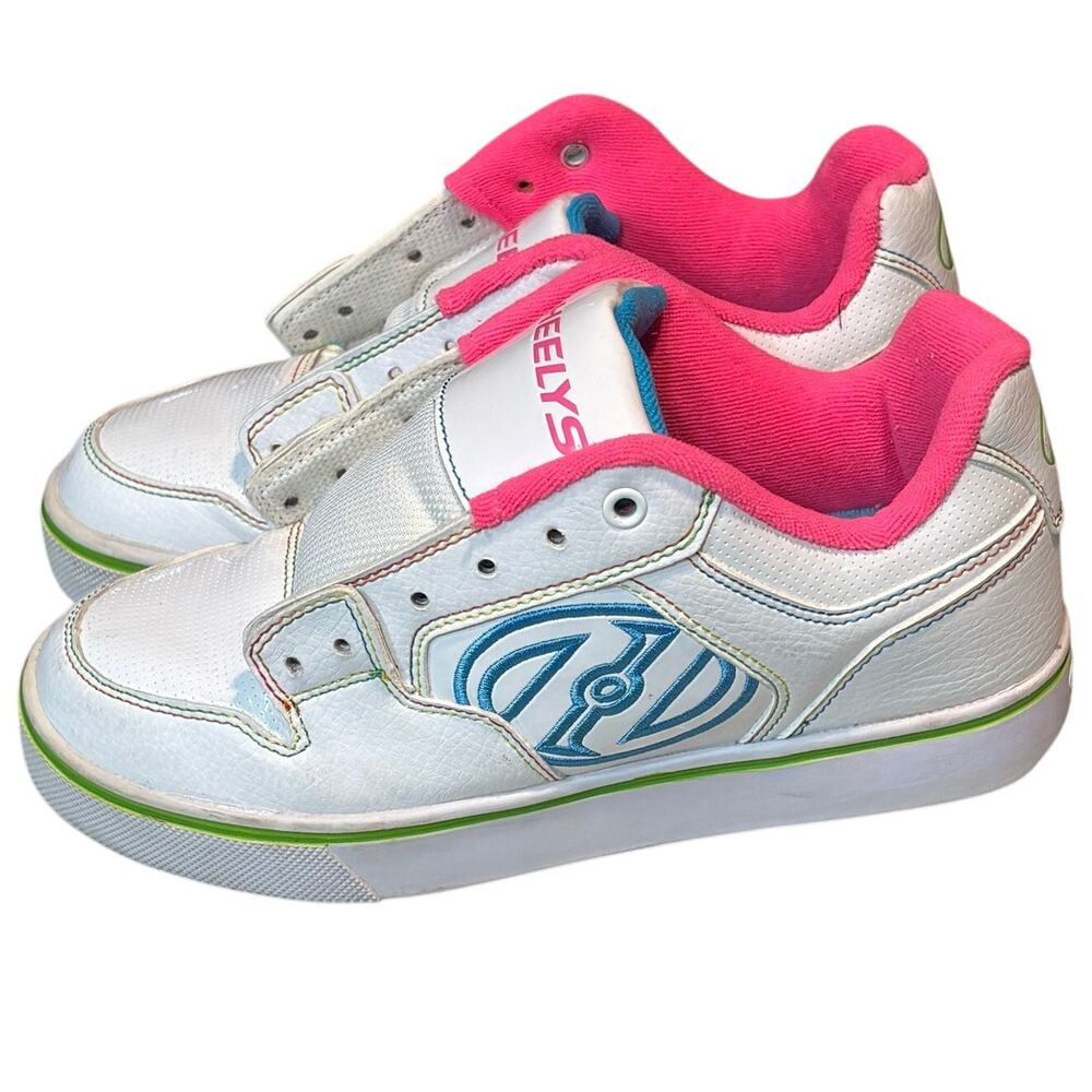 Heelys Girls Motion Plus White Pink Blue Green Roller Tennis Shoes Size 4 READ